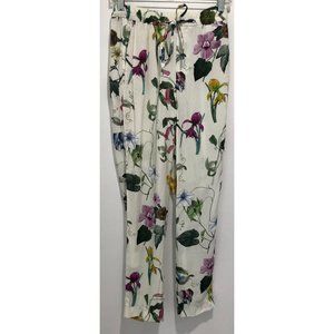 NWT Zara White Flowy Floral Pants - Size Small